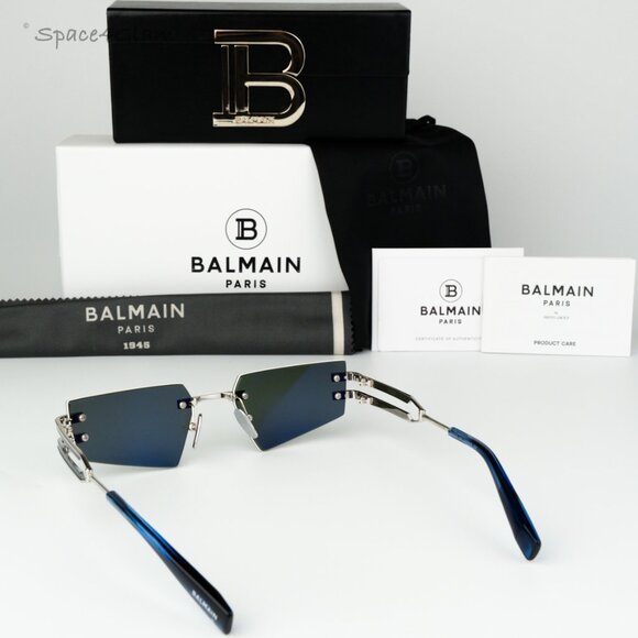 Balmain Men Sunglasses FIXE BPS-123E-54 Silver Blue Mirror Geometric BRAND NEW - Picture 9 of 11